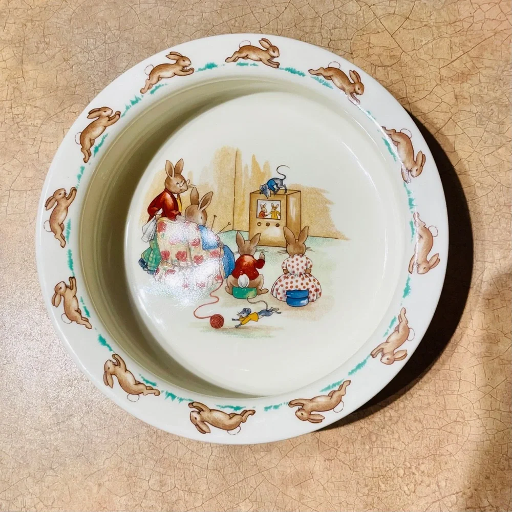 Vintage Royal Doulton Bunnykins Fine Bone China TV Time Cereal/Porridge Bowl